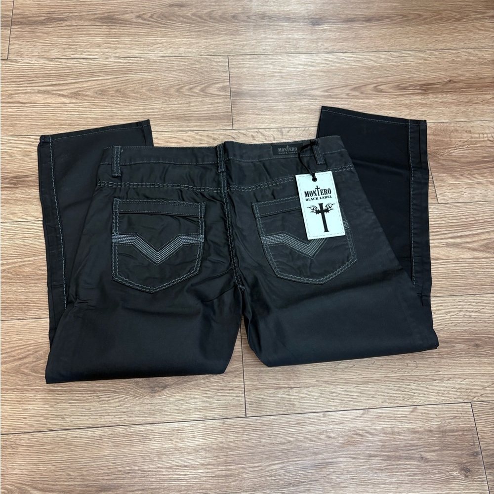 Black Montero straight leg jeans with a touch of western flare size:40/30